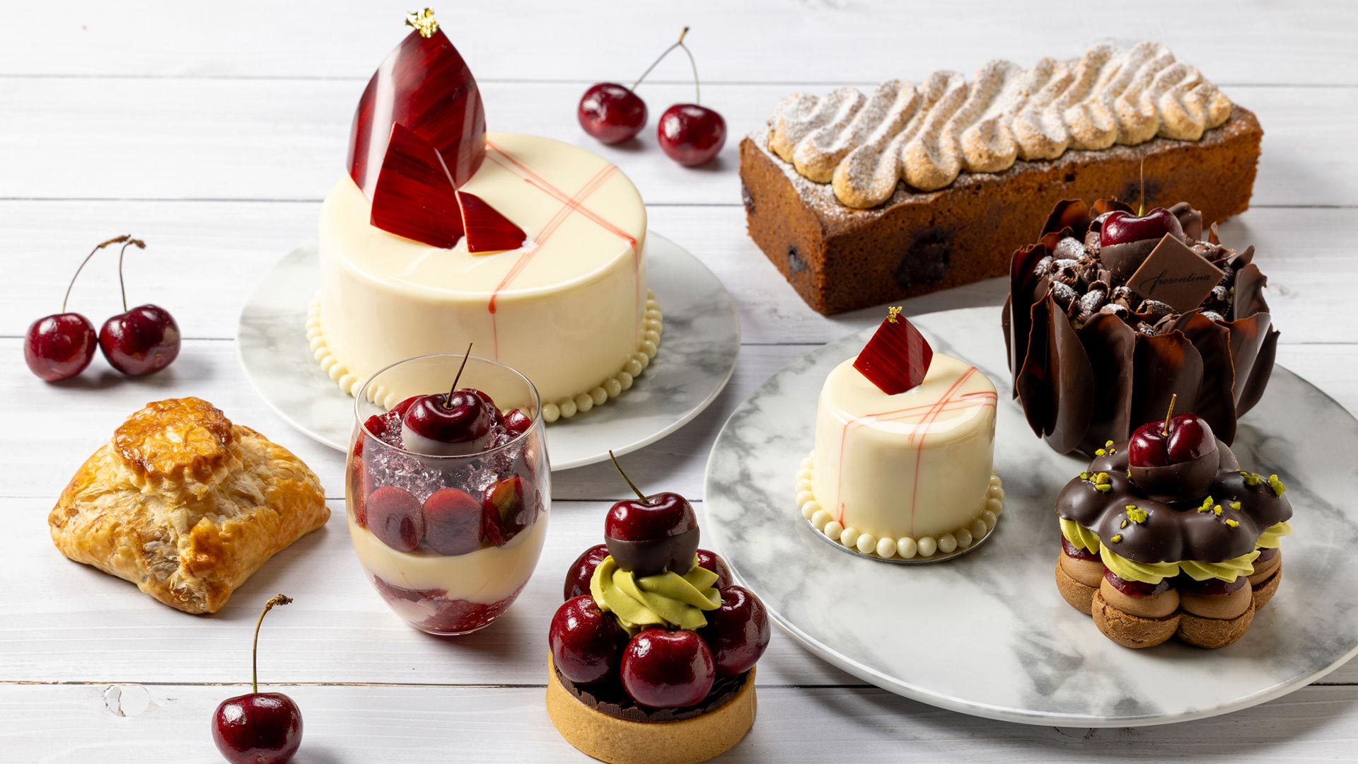 Variety of beautifully presented cherry desserts